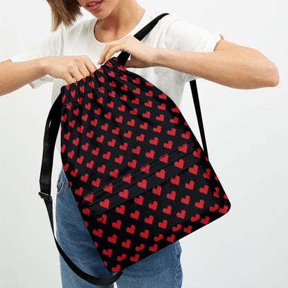 Pixel Heart Pattern Print Drawstring Backpack