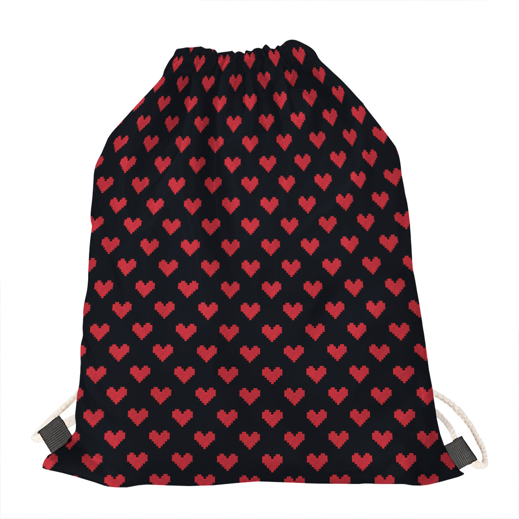 Pixel Heart Pattern Print Drawstring Bag