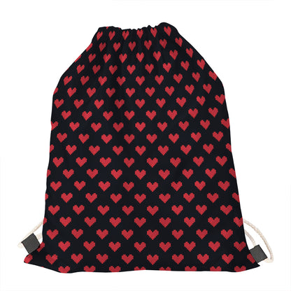 Pixel Heart Pattern Print Drawstring Bag