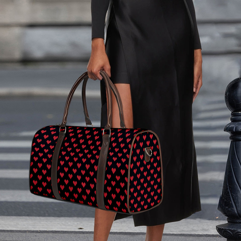 Pixel Heart Pattern Print Duffle Bag