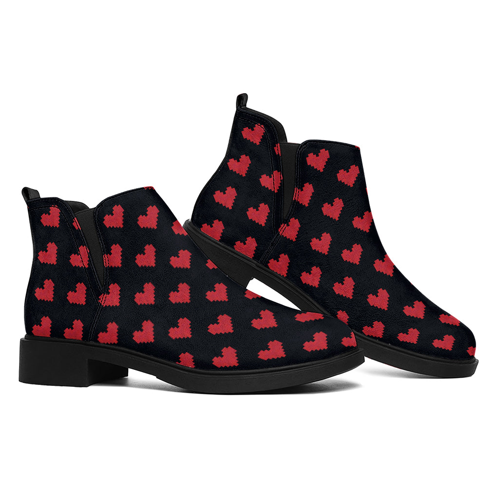 Pixel Heart Pattern Print Flat Ankle Boots