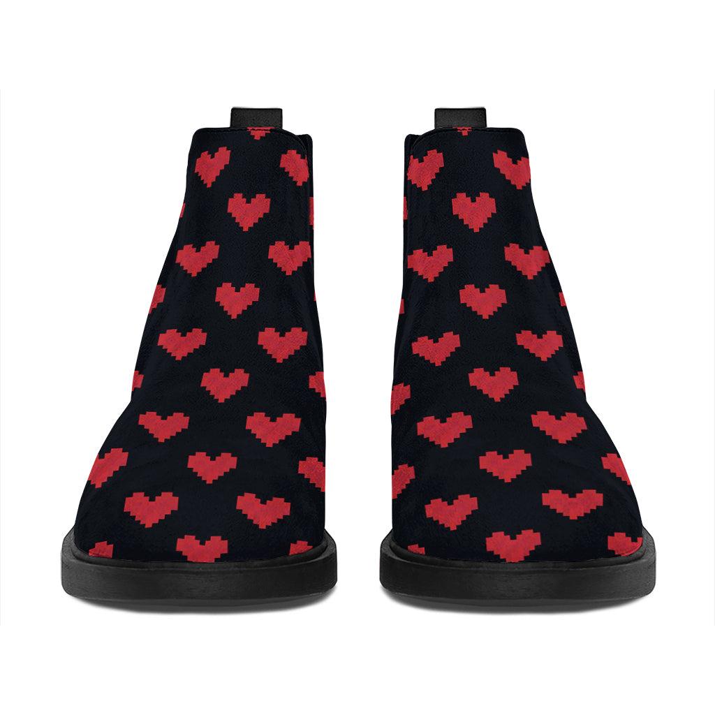 Pixel Heart Pattern Print Flat Ankle Boots