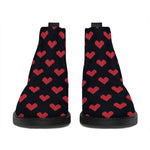 Pixel Heart Pattern Print Flat Ankle Boots