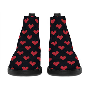 Pixel Heart Pattern Print Flat Ankle Boots