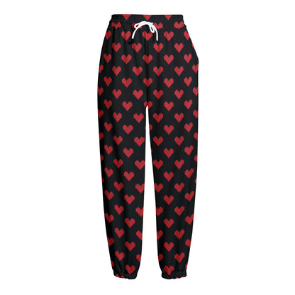 Pixel Heart Pattern Print Fleece Lined Knit Pants