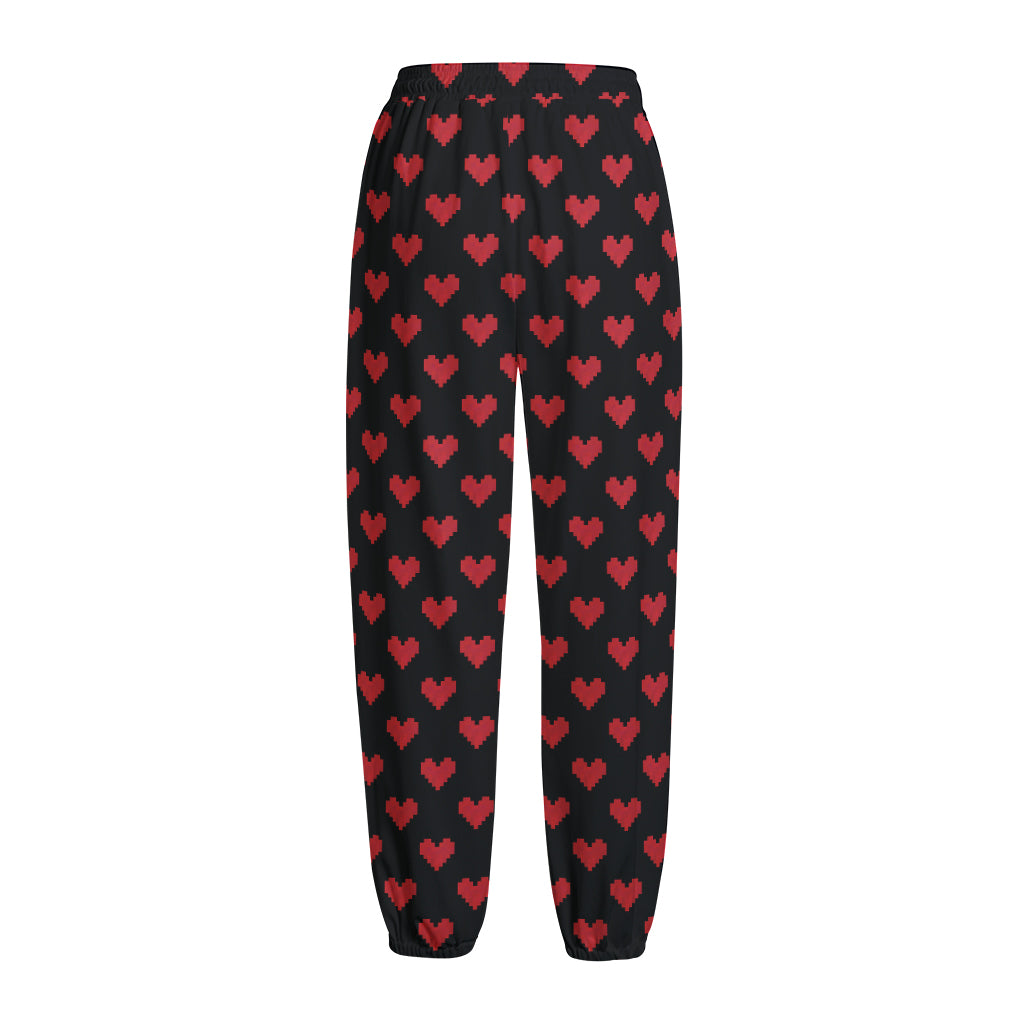 Pixel Heart Pattern Print Fleece Lined Knit Pants