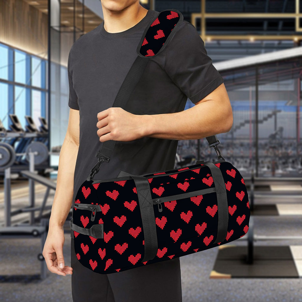 Pixel Heart Pattern Print Gym Bag