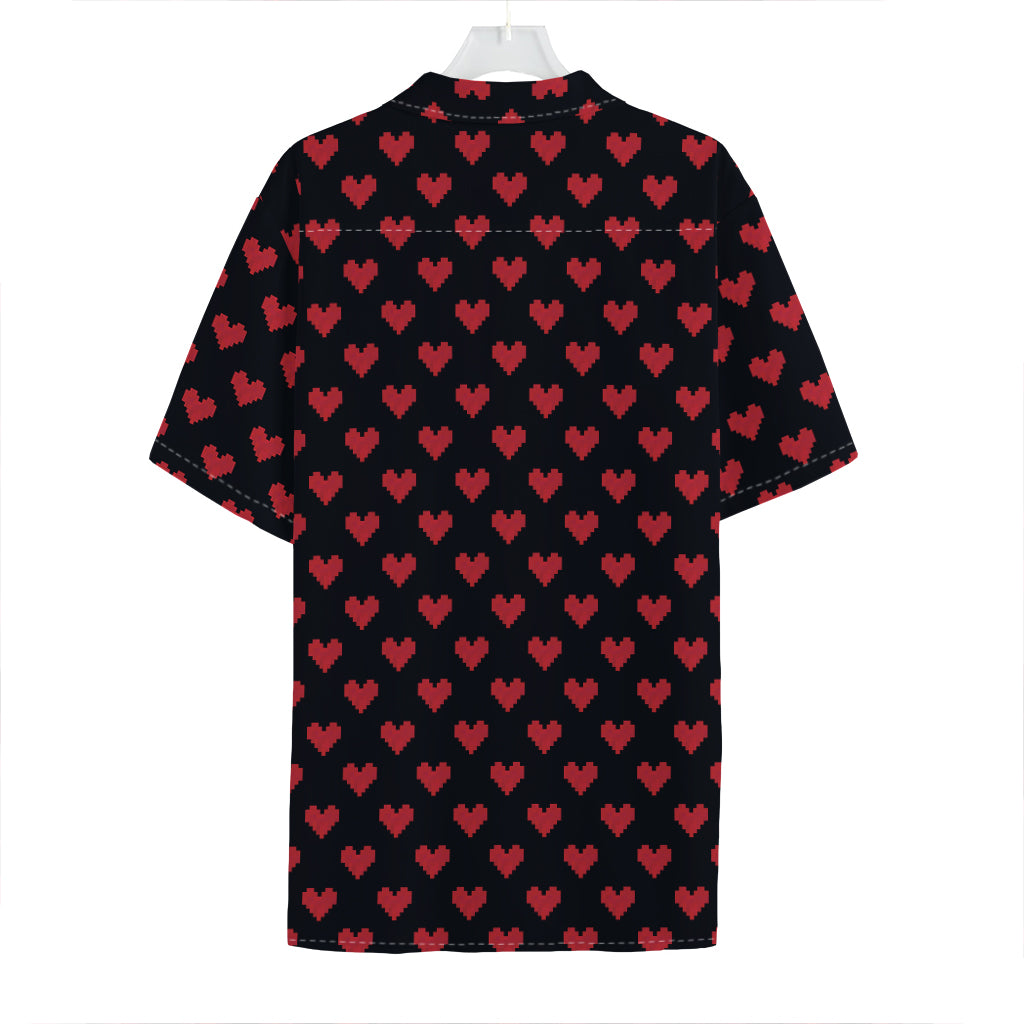 Pixel Heart Pattern Print Hawaiian Shirt
