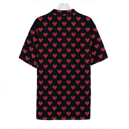 Pixel Heart Pattern Print Hawaiian Shirt