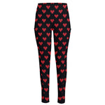 Pixel Heart Pattern Print High-Waisted Pocket Leggings