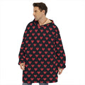 Pixel Heart Pattern Print Hoodie Blanket