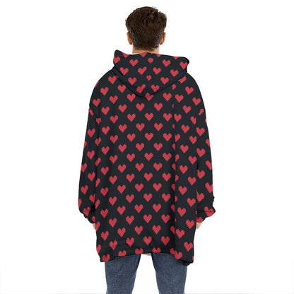Pixel Heart Pattern Print Hoodie Blanket