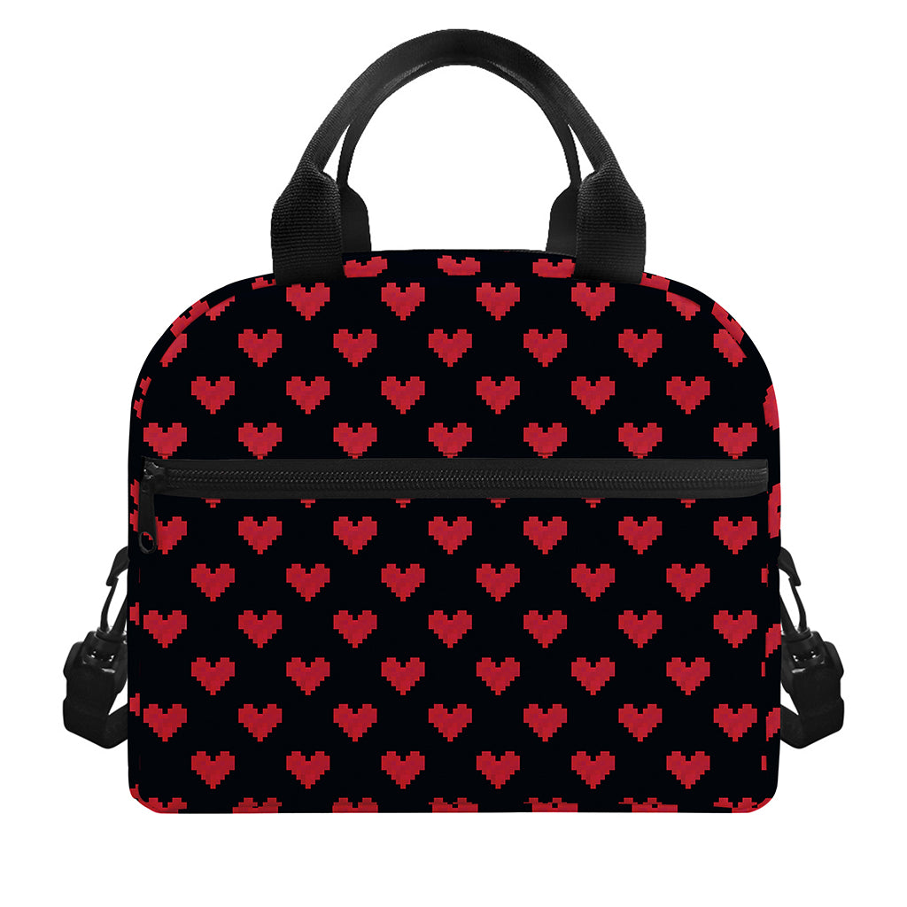 Pixel Heart Pattern Print Insulated Lunch Bag
