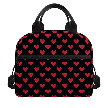 Pixel Heart Pattern Print Insulated Lunch Bag
