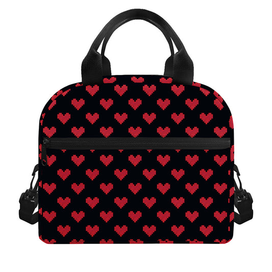 Pixel Heart Pattern Print Insulated Lunch Bag