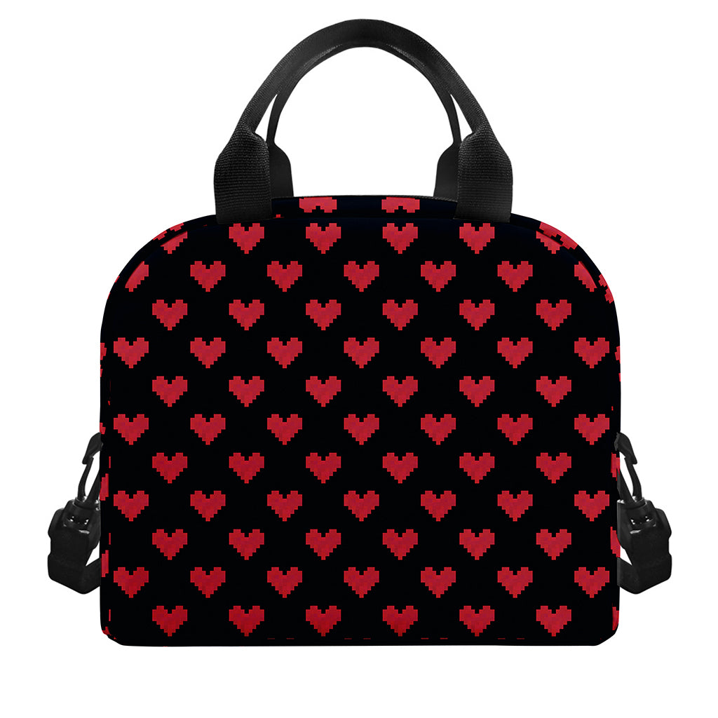Pixel Heart Pattern Print Insulated Lunch Bag