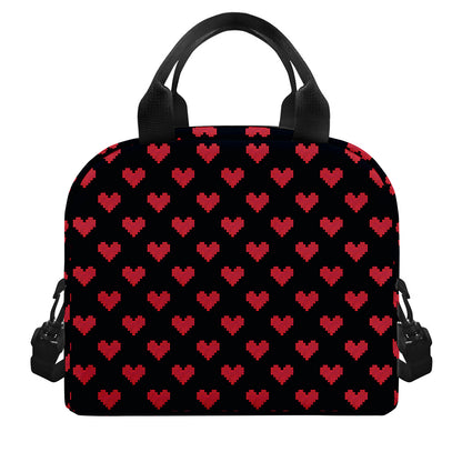 Pixel Heart Pattern Print Insulated Lunch Bag