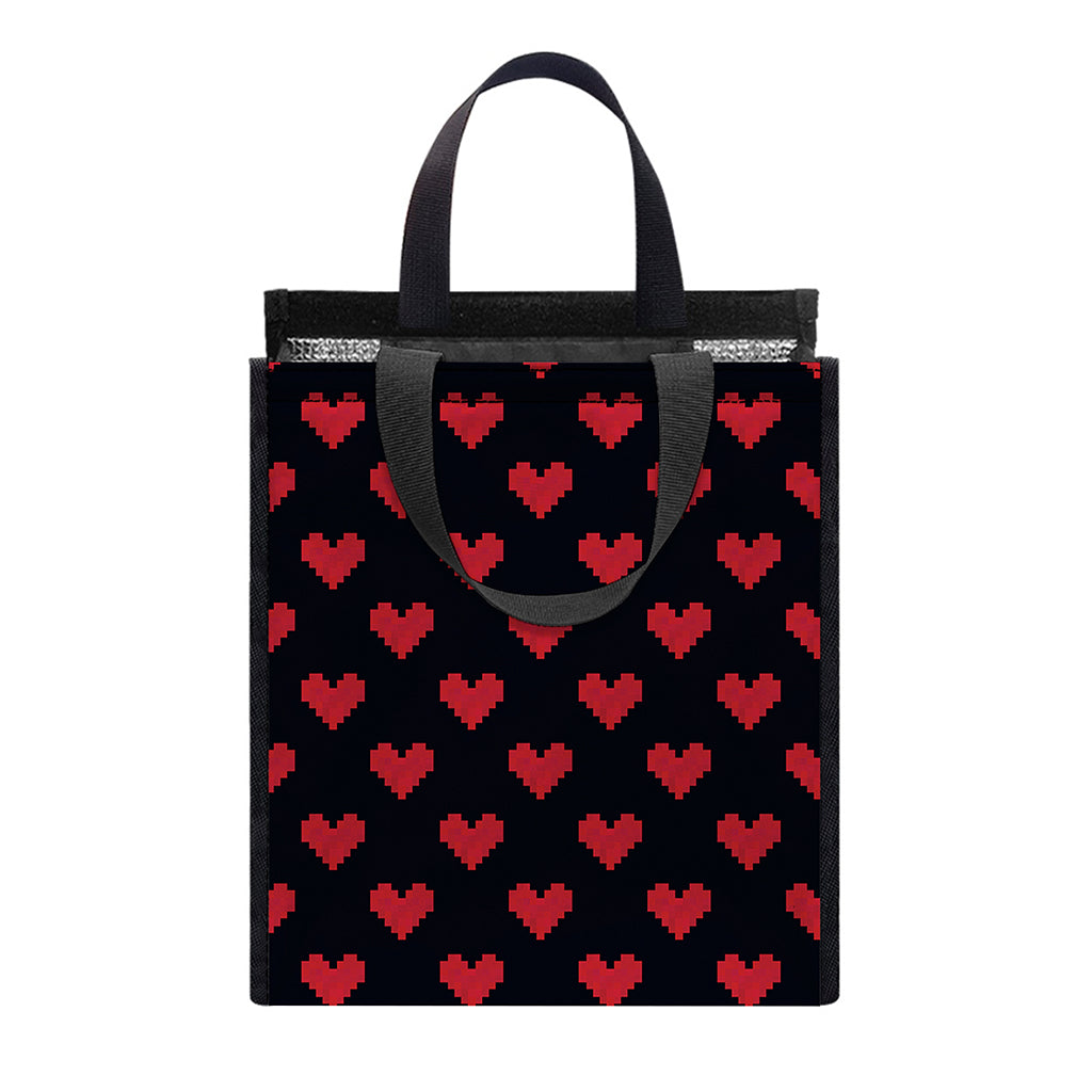 Pixel Heart Pattern Print Insulated Lunch Tote