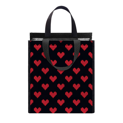 Pixel Heart Pattern Print Insulated Lunch Tote