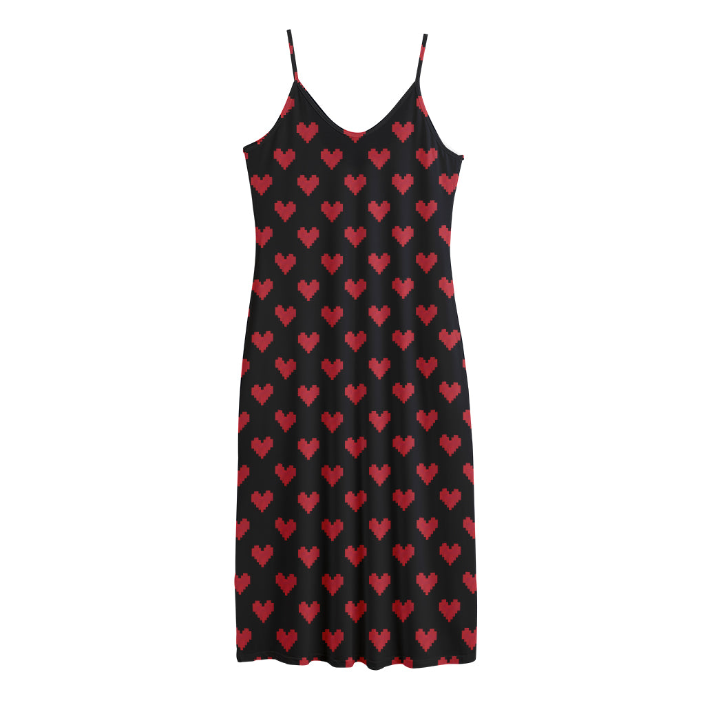 Pixel Heart Pattern Print Jersey Midi Cami Dress