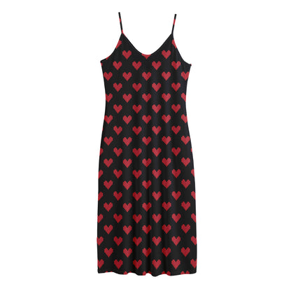Pixel Heart Pattern Print Jersey Midi Cami Dress