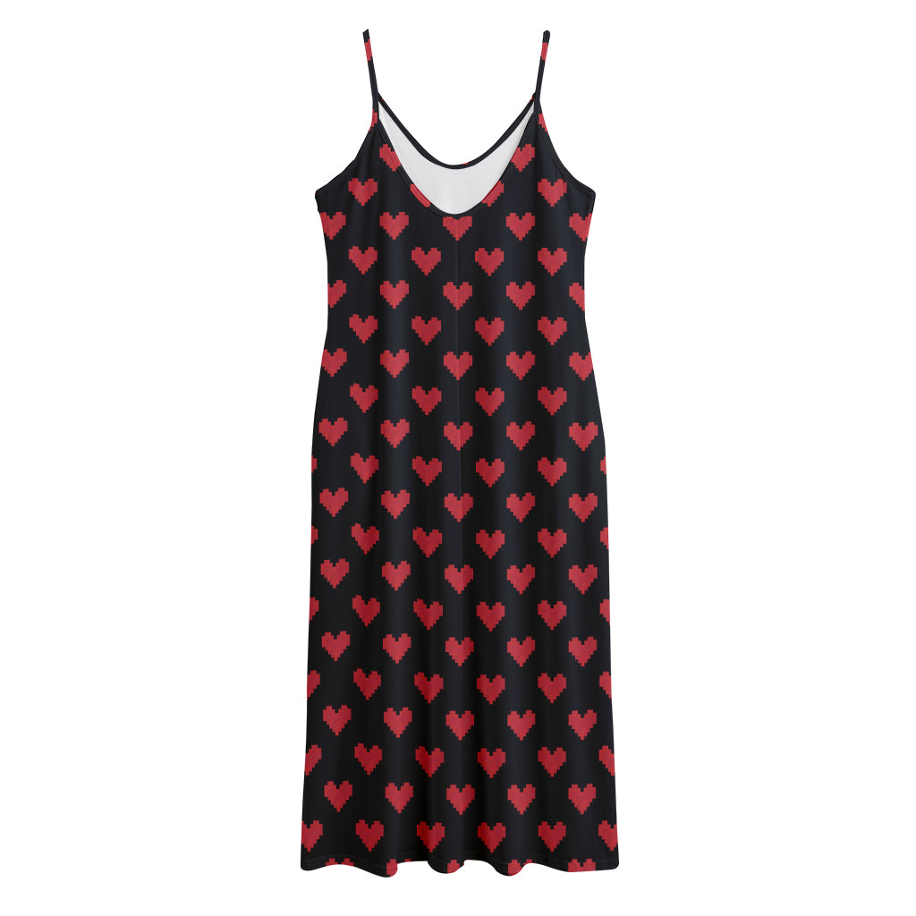 Pixel Heart Pattern Print Jersey Midi Cami Dress