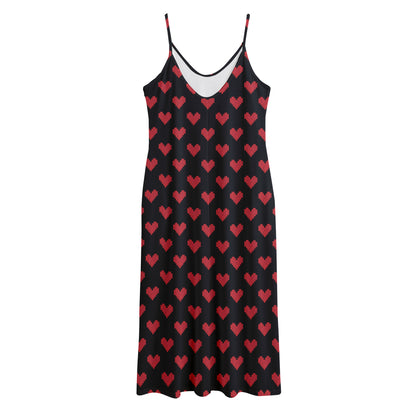 Pixel Heart Pattern Print Jersey Midi Cami Dress