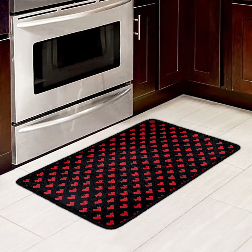 Pixel Heart Pattern Print Kitchen Mat