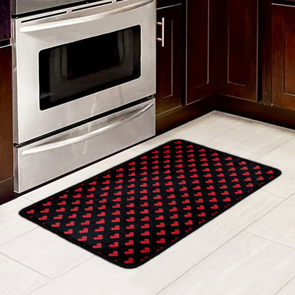 Pixel Heart Pattern Print Kitchen Mat
