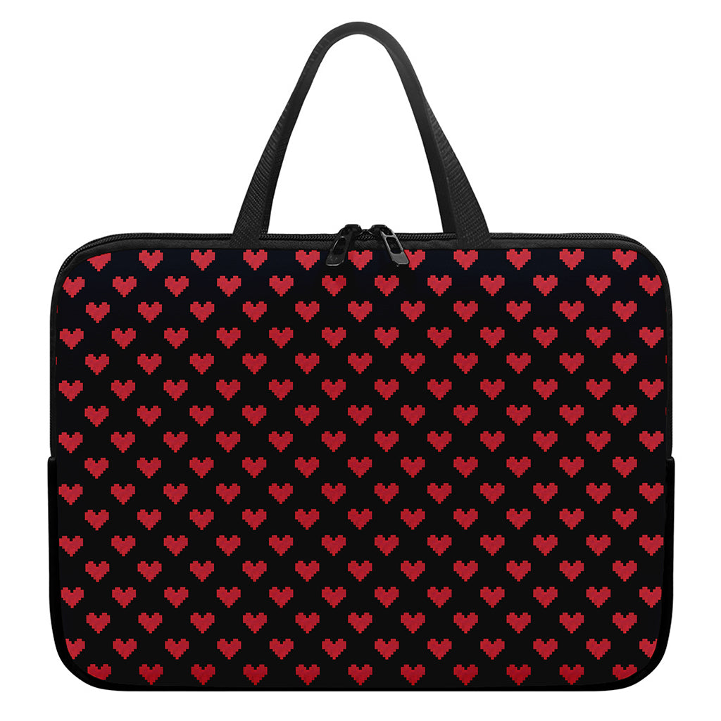 Pixel Heart Pattern Print Laptop Sleeve With Handle
