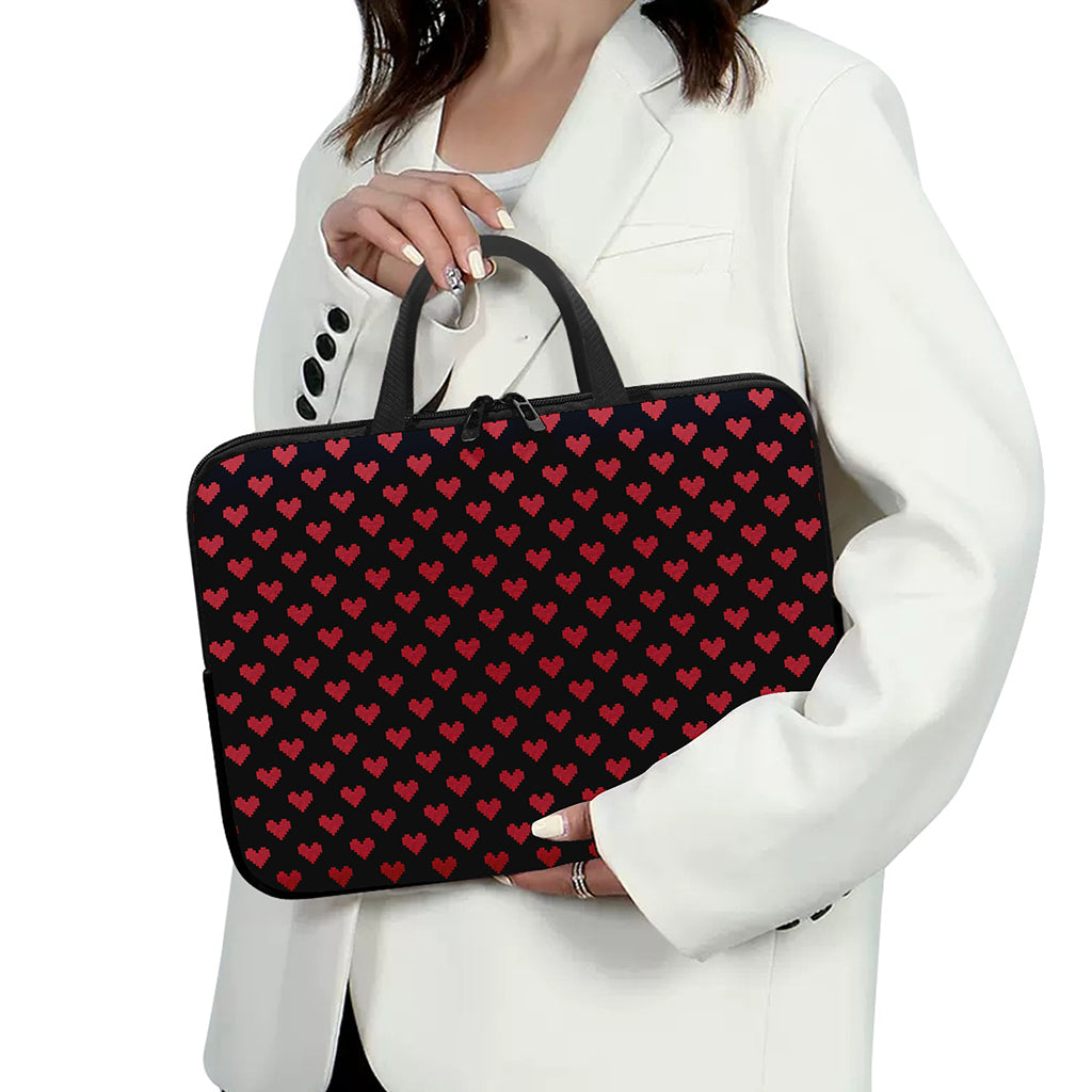 Pixel Heart Pattern Print Laptop Sleeve With Handle