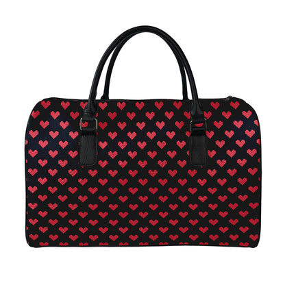 Pixel Heart Pattern Print Leather Duffle Bag