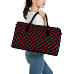 Pixel Heart Pattern Print Leather Duffle Bag