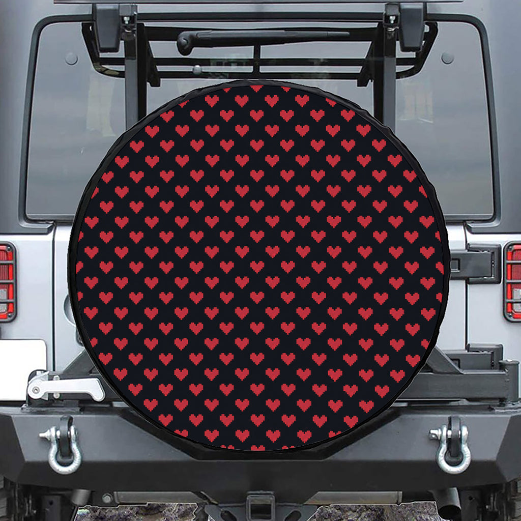 Pixel Heart Pattern Print Leather Spare Tire Cover