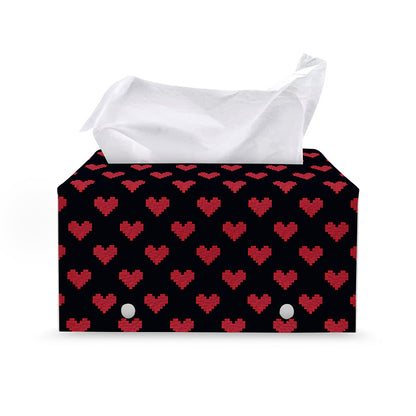 Pixel Heart Pattern Print Leather Tissue Box Cover