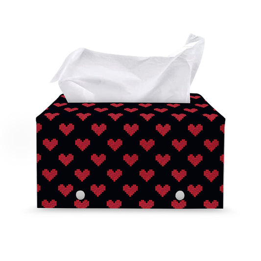 Pixel Heart Pattern Print Leather Tissue Box Cover