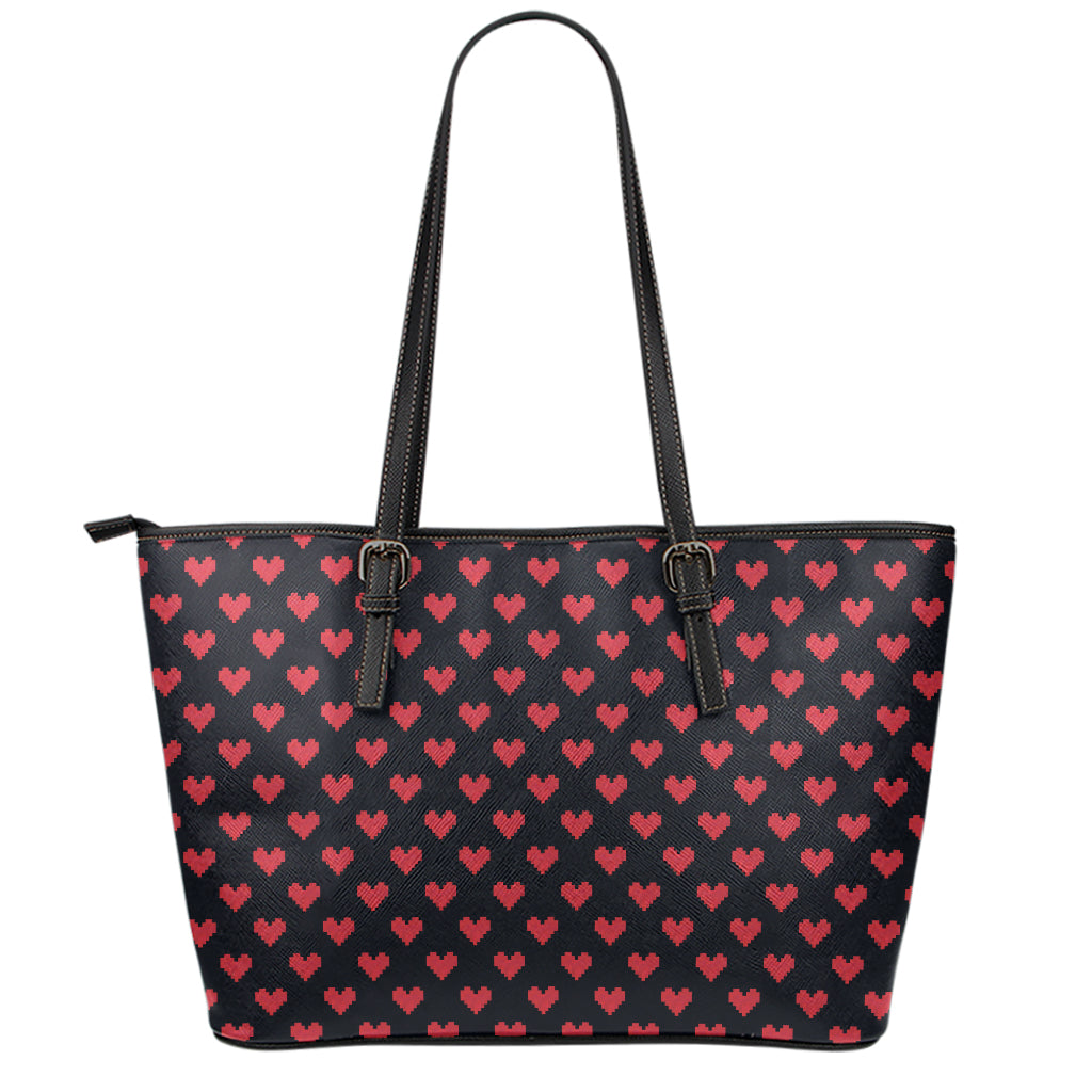 Pixel Heart Pattern Print Leather Tote Bag