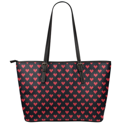 Pixel Heart Pattern Print Leather Tote Bag