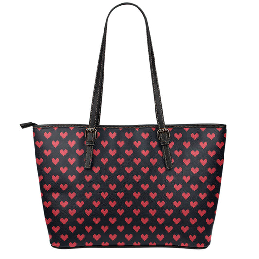Pixel Heart Pattern Print Leather Tote Bag