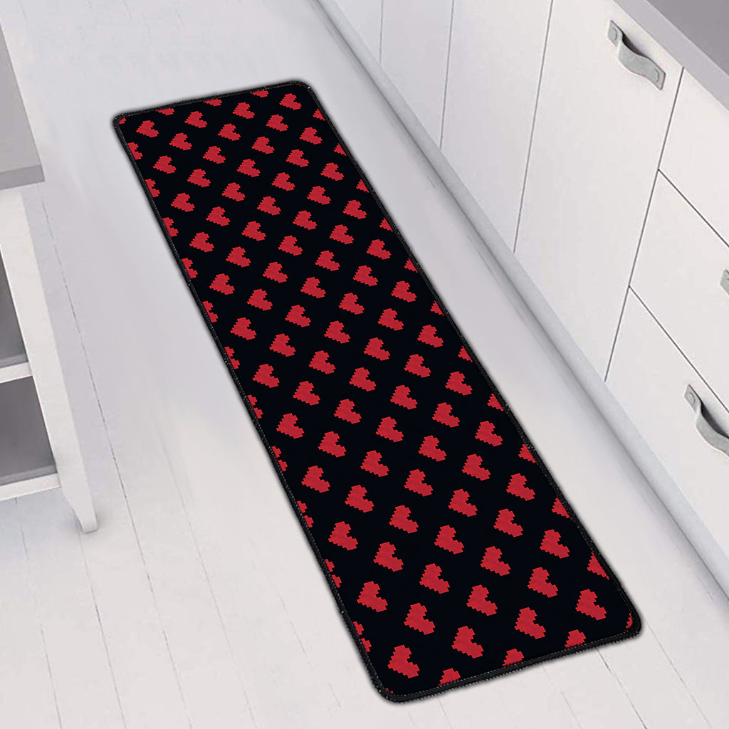 Pixel Heart Pattern Print Long Kitchen Mat