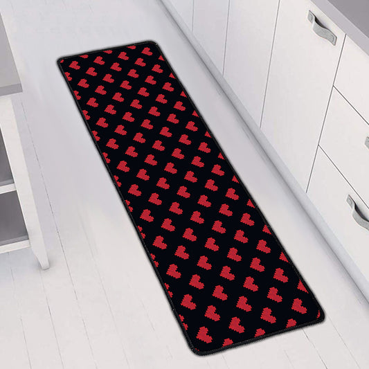 Pixel Heart Pattern Print Long Kitchen Mat