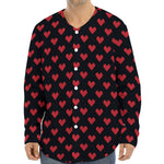 Pixel Heart Pattern Print Long Sleeve Baseball Jersey
