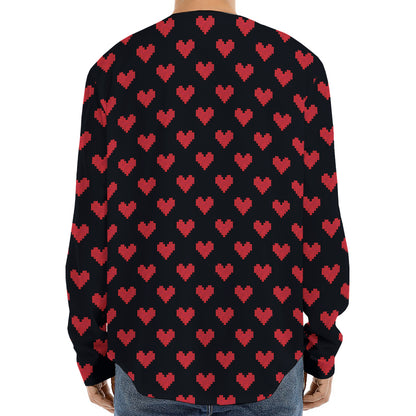 Pixel Heart Pattern Print Long Sleeve Baseball Jersey