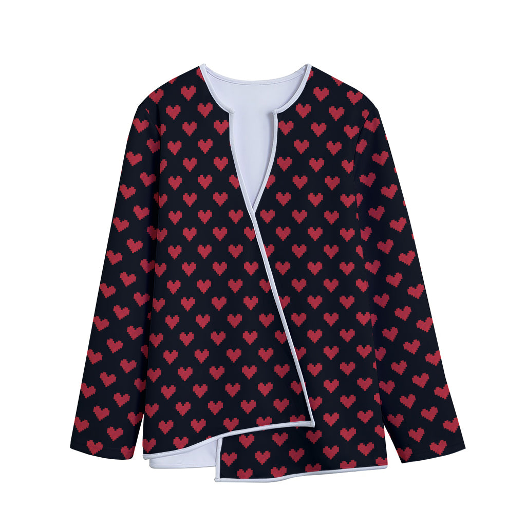 Pixel Heart Pattern Print Long Sleeve Short Coat