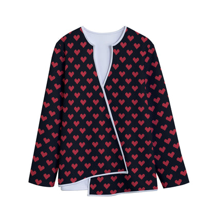 Pixel Heart Pattern Print Long Sleeve Short Coat