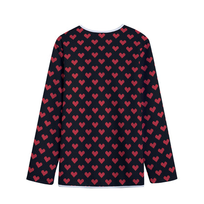 Pixel Heart Pattern Print Long Sleeve Short Coat