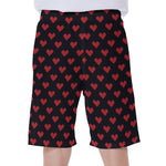 Pixel Heart Pattern Print Men's Beach Shorts