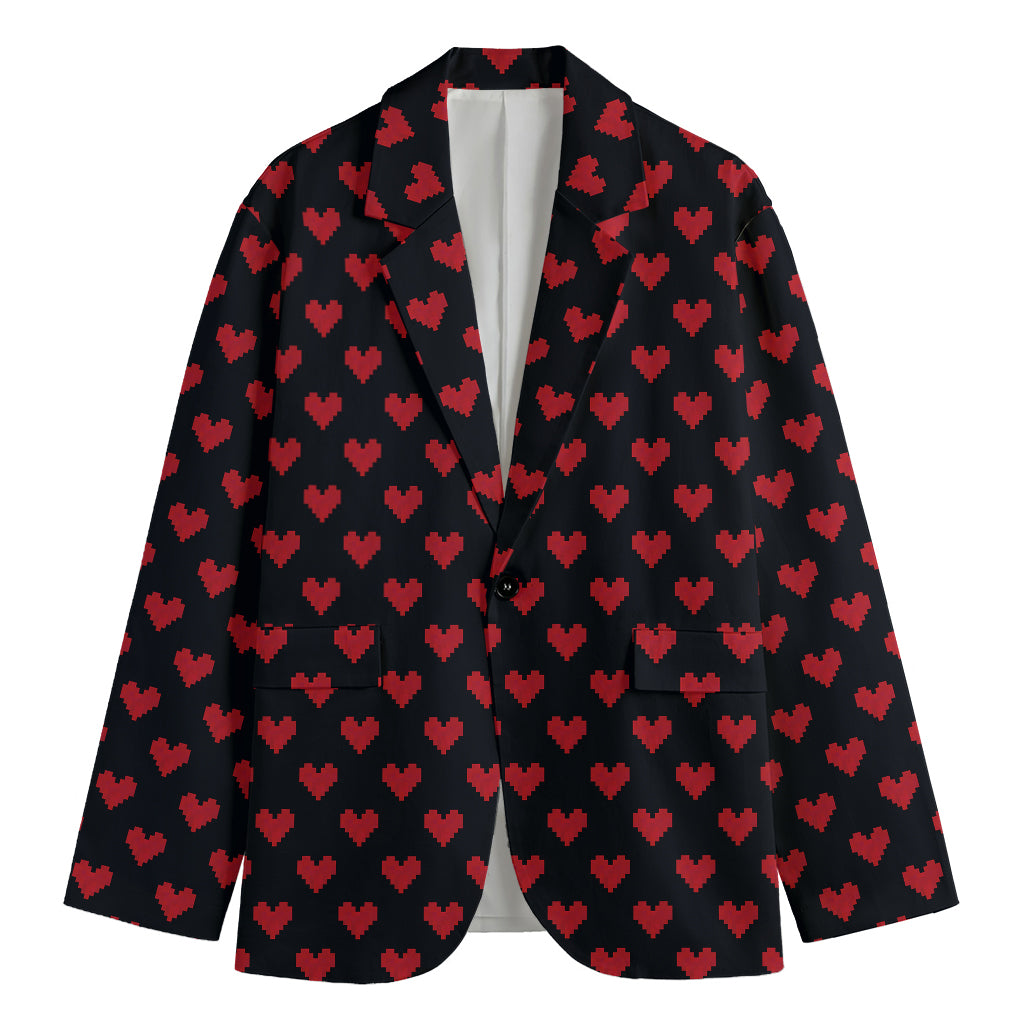 Pixel Heart Pattern Print Men's Blazer