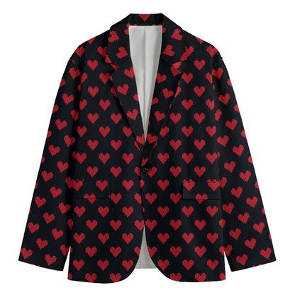 Pixel Heart Pattern Print Men's Blazer