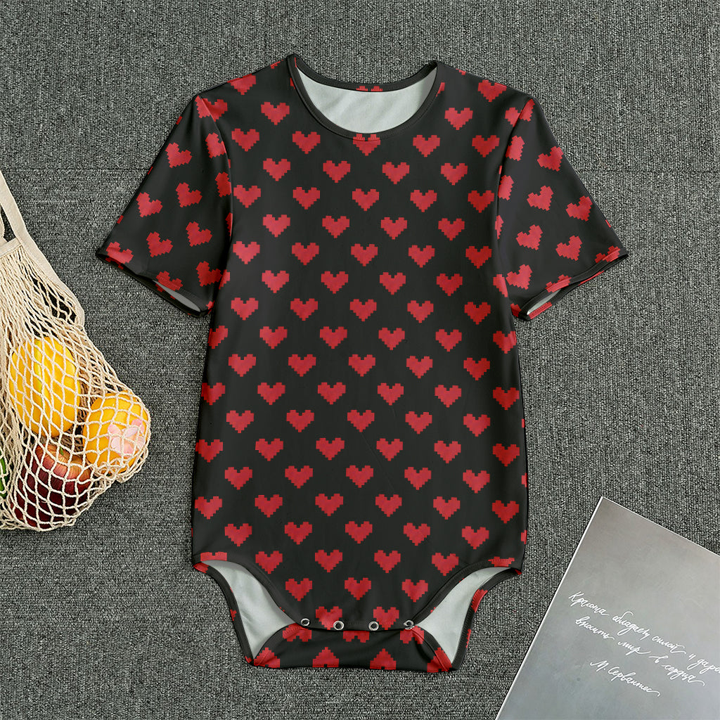 Pixel Heart Pattern Print Men's Bodysuit